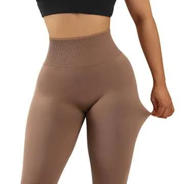 OMKAGI Women Scrunch Butt Lifting Leggings Seamless High Waisted Workout Yoga Pants(L,657-Coffee)