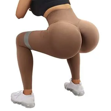 OMKAGI Women Scrunch Butt Lifting Leggings Seamless High Waisted Workout Yoga Pants(L,657-Coffee)