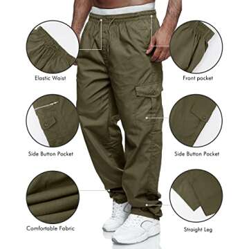Men's Cargo Pants Relaxed Fit Sport Pants Jogger Sweatpants Drawstring Outdoor Trousers with Pockets