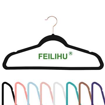Velvet Clothes Hangers (50 Pack) Heavy Duty Durable Suit Hanger Vibrant Color Hangers Lightweight Space Saving Coat Hangers for Closet (Black-Rosegold)