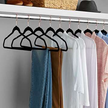 Velvet Clothes Hangers (50 Pack) Heavy Duty Durable Suit Hanger Vibrant Color Hangers Lightweight Space Saving Coat Hangers for Closet (Black-Rosegold)