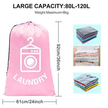 Sylfairy 2 Pack Extra Large Travel Laundry Bag, Dirty Clothes Organizer with Drawstring,Heavy Duty Travel Laundry Bags,Easy Fit a Laundry Hamper Travel Essentials