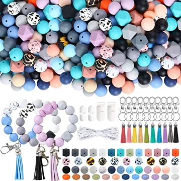 BOZUAN 225 Silicone Beads for Keychain Making Kit - Creative Bead Crafting