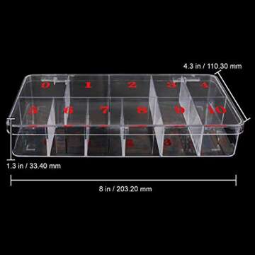 Beauticom USA Small Empty 11 Space Nail Art Tip Storage Organizer Box Case Large - Clear Color - For False Nail Tips, Vitamins, Accessories, 11 sections