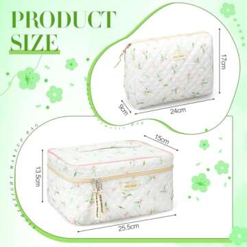 Zeyune 2 Pcs Cotton Quilted Makeup Bag for Women, Large Travel Coquette Cosmetic Bag, Aesthetic Cute...
