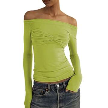 Trendy Women Off Shoulder Y2K Long Sleeve Slim Fit Top - Perfect for Every Occasion