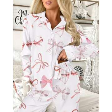 Ecosunny Christmas Santa Pajama Set Women's Long Sleeve Sleepwear Soft Loungewear Two Piece Button D...