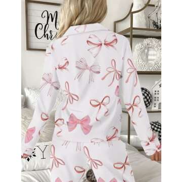 Ecosunny Christmas Santa Pajama Set Women's Long Sleeve Sleepwear Soft Loungewear Two Piece Button Down Pjs Lounge Set A-white