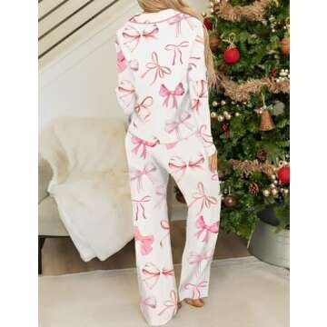 Ecosunny Christmas Santa Pajama Set Women's Long Sleeve Sleepwear Soft Loungewear Two Piece Button Down Pjs Lounge Set A-white