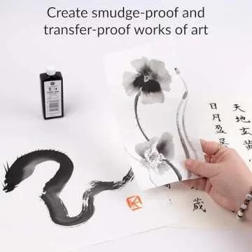 Yasutomo Bokuju Liquid Ink - 2oz Sumi Ink for Calligraphy and Artwork - Black Drawing Ink for use wi...