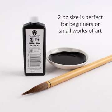 Yasutomo Bokuju Liquid Ink - 2oz Sumi Ink for Calligraphy and Artwork - Black Drawing Ink for use with Japanese Ink Brushes and Dip Pens