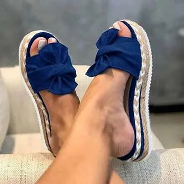 Aniywn Summer Bow Tie Flip Flops Flat Espadrille Platform Wedge Sandals For Women Casual Breathable Open Toe Sandals