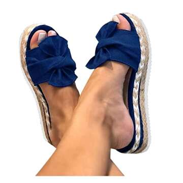 Aniywn Summer Bow Tie Flip Flops Flat Espadrille Platform Wedge Sandals For Women Casual Breathable Open Toe Sandals