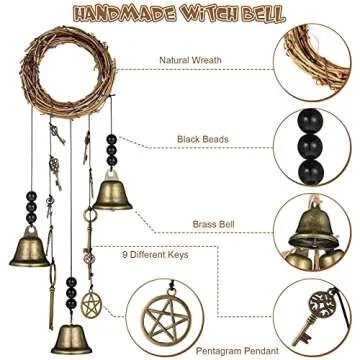 Witch Bells 2 Pieces Door Knob Hanger Witchcraft Decor Wind Chimes Positive Energy Decor Magic Home Protection Bells Handmade Clear Negative Energy Witch Door Knocker for Boho Decor (Classic Style)