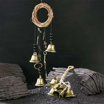 Witch Bells 2 Pieces Door Knob Hanger Witchcraft Decor Wind Chimes Positive Energy Decor Magic Home Protection Bells Handmade Clear Negative Energy Witch Door Knocker for Boho Decor (Classic Style)
