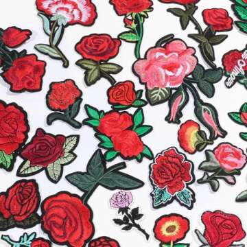 60Pcs Flower Embroidered Patches Random Assorted Styles Flower Theme Iron on Patches Rose Flower DIY Sew Applique Repair Patch for Clothes DIY Accessories