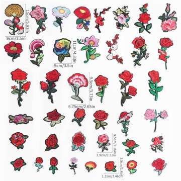 60Pcs Flower Embroidered Patches Random Assorted Styles Flower Theme Iron on Patches Rose Flower DIY Sew Applique Repair Patch for Clothes DIY Accessories