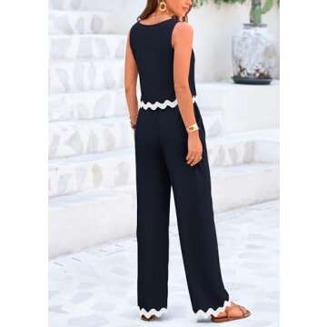 PRETTYGARDEN Women's Summer Casual 2 Piece Outfits Sleeveless Tank Crop Top Wide Leg Pants Sets Tracksuit (Navy,X-Large)