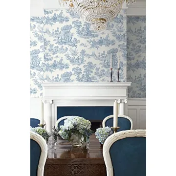 NextWall Chateau Toile Peel and Stick Wallpaper Blue Bell