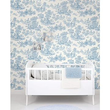 NextWall Chateau Toile Peel and Stick Wallpaper Blue Bell