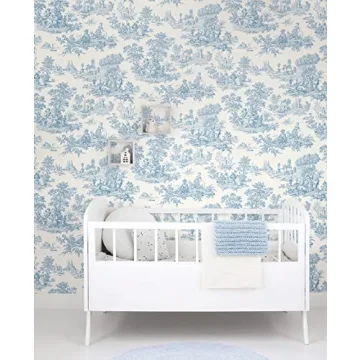 NextWall Chateau Toile Peel and Stick Wallpaper Blue Bell