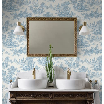 NextWall Chateau Toile Peel and Stick Wallpaper Blue Bell
