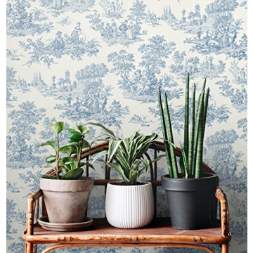 NextWall Chateau Toile Peel and Stick Wallpaper Blue Bell