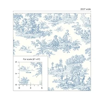 NextWall Chateau Toile Peel and Stick Wallpaper Blue Bell