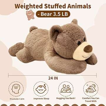 Mewkou 3.5 LB Weighted Stuffed Animals Bear, 24 Inch Weighted Plush Animals Throw Pillow, Cute Kawai...