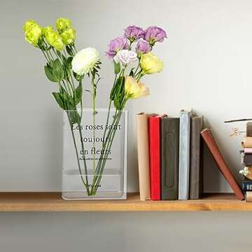 WOODOUNAI Clear Book Vase for Flowers - Acrylic Transparent Book Shaped Vase for Unique Home Decor and Artistic Flair - Ideal Choices for Book Lovers (Clear)