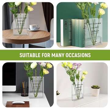 WOODOUNAI Clear Book Vase for Flowers - Acrylic Transparent Book Shaped Vase for Unique Home Decor and Artistic Flair - Ideal Choices for Book Lovers (Clear)
