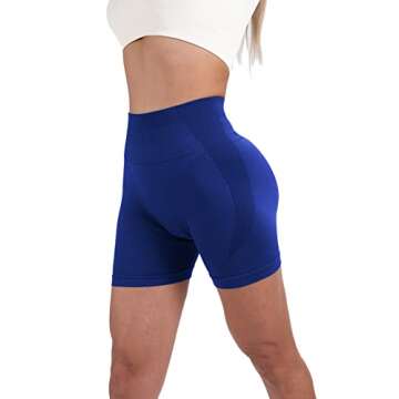 STUNNY Women Athletic Workout Shorts for Women Seamless Active Gymbutt Lifting Scrunch Intensify High Waisted Navy Blue