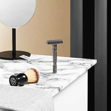 Rockwell Razors T2 Gunmetal Chrome Safety Razor for Men and Women with Infinite Shaving Settings, 25 Fully Recyclable Blades and Travel Leather Bag