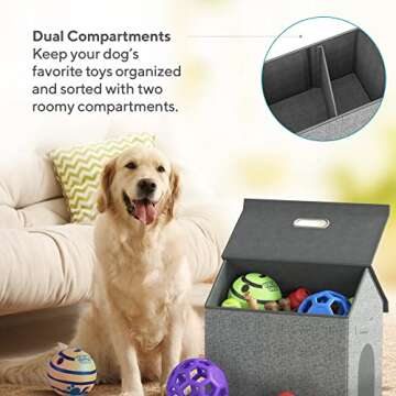 Mindspace Dog Toy Bin for Dog Chew Toys - Divided Storage Box with Lid for Dog Toy Storage, Pet Storage - Pet Supply Organizer, Dog House, Dog Toy Baskets for Dog Stuff | Oxford Collection