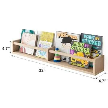 Fixwal Nursery Bookshelves, 32in Floating Bookshelves for Wall Set of 3, Wood Wall Mounted Floating ...