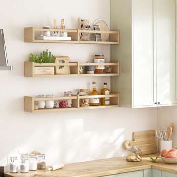 Fixwal Nursery Bookshelves, 32in Floating Bookshelves for Wall Set of 3, Wood Wall Mounted Floating Shelves for Baby Nursery Decor and Toys Storage (Natural Wood)