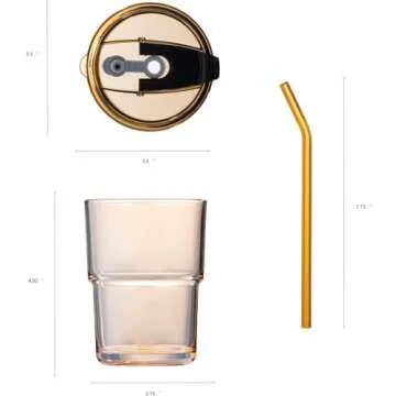 BLUEPOLAR 13 oz Tumbler Water Glass, Water Bottle with Straw and Dustproof Lid, Coffee Ice Cup Double Wall Insulated Glass Cup (Amber-4pack)