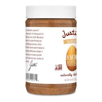 Justin's Classic Almond Butter, Only Two Ingredients, No Stir, Gluten-free, Non-GMO, Keto-friendly, Responsibly Sourced, 16 Ounce Jar, Pack of 1