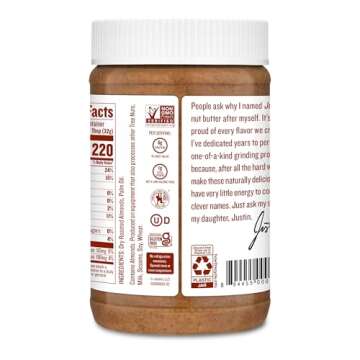 Justin's Classic Almond Butter, Only Two Ingredients, No Stir, Gluten-free, Non-GMO, Keto-friendly, Responsibly Sourced, 16 Ounce Jar, Pack of 1