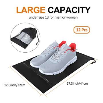 YAMIU 12PCS Shoe Bags for Travel - Large Dustproof Drawstring Shoes Pouch Packing Organizers for Men & Women, Black