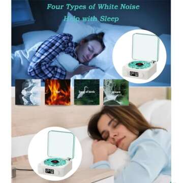 Generic The Waves Vinyl Player, Waves Vinyl Bluetooth Speaker, 2024 New Portable Vintage Vinyl Speaker with Adjustable Light and Time for Bedroom, Party, White