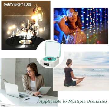 Generic The Waves Vinyl Player, Waves Vinyl Bluetooth Speaker, 2024 New Portable Vintage Vinyl Speaker with Adjustable Light and Time for Bedroom, Party, White