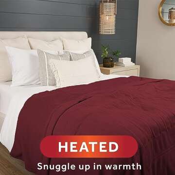 Sunbeam Royal Ultra Fleece Heated Electric Blanket Twin Size, 84" x 62", 12 Heat Settings, 12-Hour Selectable Auto Shut-Off, Fast Heating, Machine Washable, Warm and Cozy, Cabernet