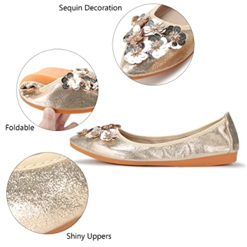 KUNWFNIX Women's Sparkly Ballet Flats - Foldable Comfort