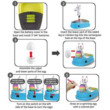 Engfa Easter Egg Decorating Kit, Bunny Spinner, Easter Crafts and Decoration Machine with 12 Dying Markers 30 Plastic Fake Eggs and Slings, Kids Easter Basket Stuffers Gifts