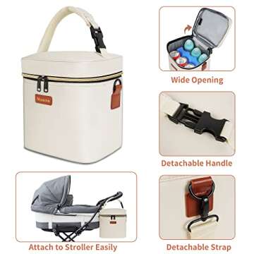 Mancro Breastmilk Cooler Bag with Ice Pack, Fits 6 Insulated Baby Bottles Up to 9 Ounce, Breast Milk Cooler for Nursing Mom (Cream)