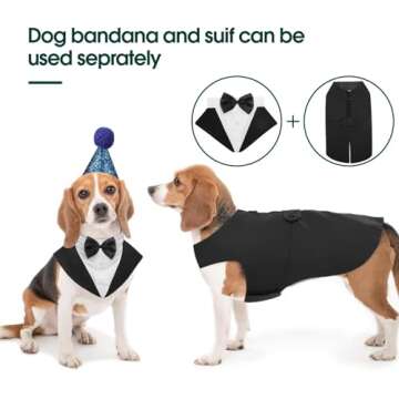 Kuoser Dog Tuxedo Dog Suit and Bandana Set, Dogs Tuxedo Wedding Party Suit, Dog Prince Wedding Bow Tie Shirt Formal Dog Wedding Attire for Large and Medium Dogs Golden Retriever Samo Bulldogs