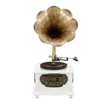 Vintage White Gramophone with Bluetooth and CD Player