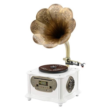 Vintage White Gramophone with Bluetooth and CD Player