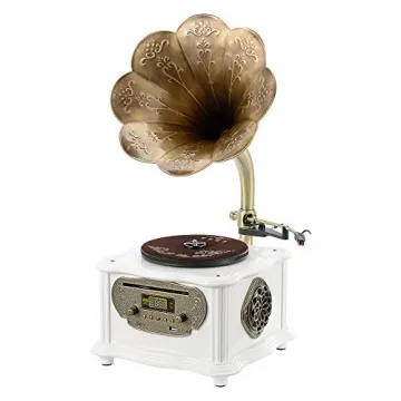 Vintage White Gramophone with Bluetooth and CD Player